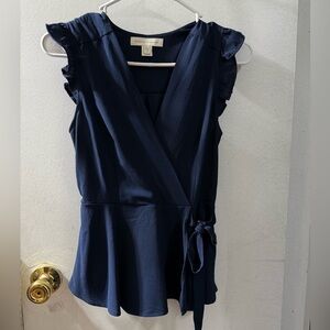 Monteau Navy Blue Wrap Peplum Blouse